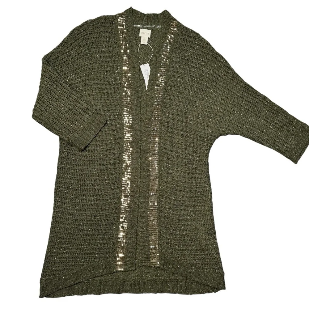 NWT New $109 Chico's Knit Sequin Trim Cardigan Size 1 US M